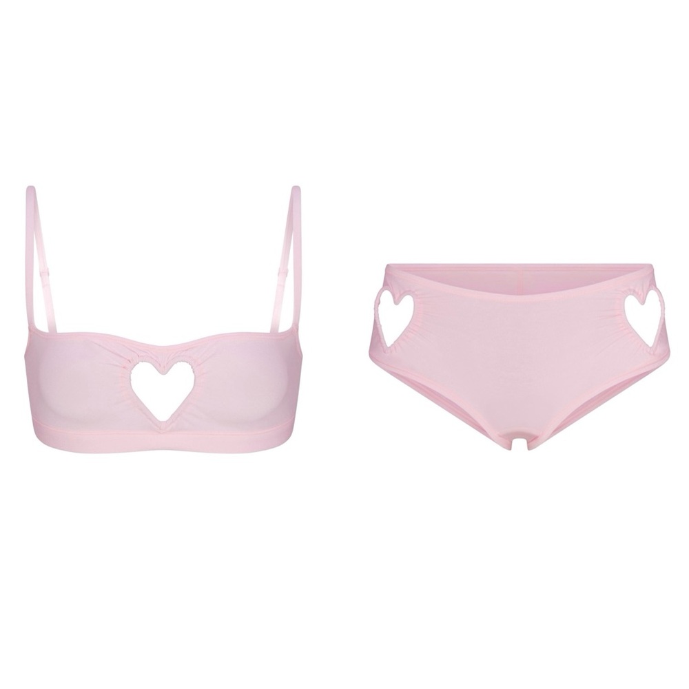 Skims Cotton Jersey Heart Scoop Bralette & Hipster Set - Cherry Blossom - Picture 3 of 6